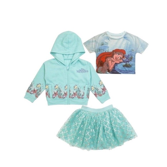 Disney Other - Disney The‎ Little Mermaid 3 Piece Tutu set with Hooded Jacket and Top 2T New!